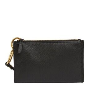 HOBO GO Tour Leather Zip Pouch Bag, Wristlet, with Lanyard, Black/Gold, NWT‎